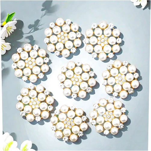 YHOTA 24 pcs Pearl Buttons Rhinestone Crystal Gold Flatback Beads Brooches Elegant Embellishment Accessory DIY Craft for Wedding Party Bags Shoes Dress Home Decoration 28.7mm (Upgraded Design (Gold))