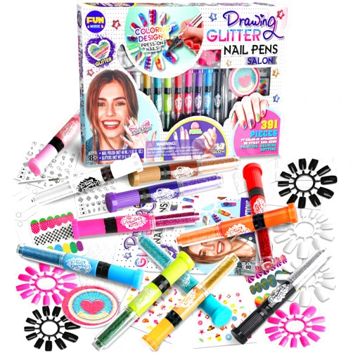 FUN KIDZ Kids Nail Kit for Girls Ages 7-12, FunKidz Ultimate 315Pcs Nail Polish Pens Combo Pack Size 17.91Wx12.4L Glitter Temporary Nail Supplies for Teens SPA Makeup Kit