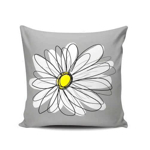 SALLEING Custom Fashion Home Decor Pillowcase Grey and White Trendy Daisy with Gray and Yellow Square Throw Pillow Cover Cushion Case 16x16 Inches One Sided Print