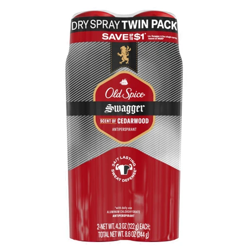 Old Spice Men's Antipespirant & Deodorant Invisible Dry Spray Swagger, 4.3oz (Pack of 2)