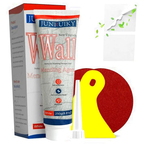JUNRUIKY 1pcs 250g Drywall Repair Kit, Wall Spackle Repair Paste with Scraper, Wall Mending Agent Quick and Easy Solution to Fill The Holes for Home Wall, Plaster Dent Repair and Wood Scratch Repair(White)