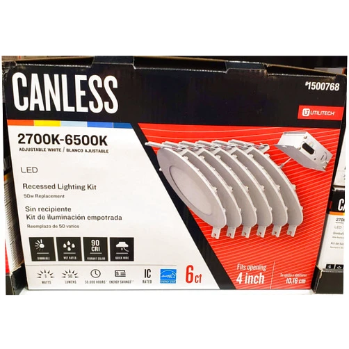 Utilitech Canless Color Choice 4-in 50-Watt Equivalent White Round Dimmable Recessed Downlight (6-Pack), 4 Inches, (LLEDR4XT5CCT6)