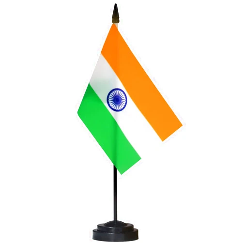 Anley India Deluxe Desk Flag Set - 6 x 4 Inch Miniature Indian Desktop Flag with 12