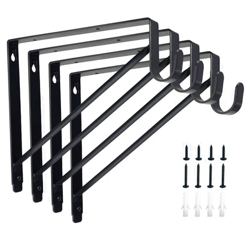 Kunzye 4 Pack Heavy Duty Closet Shelf & Rod Brackets,Closet Rod Bracket,Shelf Brackets Clothes,Closet Shelves Bracket with Rod Shelving Support,with Screws Black