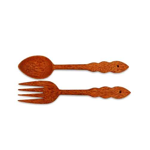 VietsWay Handmade Coconut Wood Giant Fork & Spoon Set Wall Kitchen Home Décor