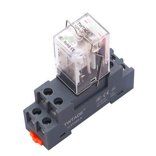 TWTADE/DC 12V Electromagnetic Power Coil Relay 10A 8 Pins 2DPT 2NO 2NC with Indicator Light and Socket Base -YJ2N-LY
