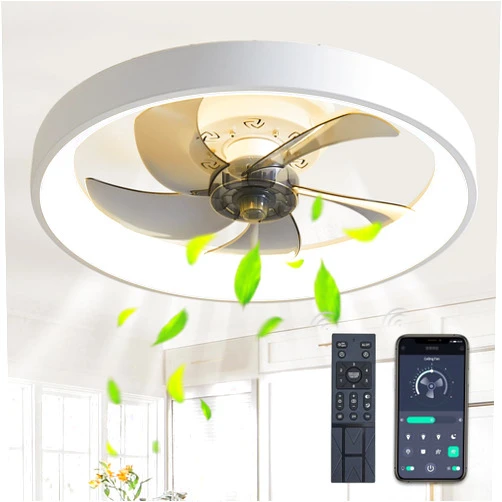 Ricodo Ceiling Fans with Lights and Remote, Low Profile Ceiling Fan with Light Flush Mount, Bladeless Ceiling Fan with Light Temperature Change Dimmable, White Modern Ceiling Fans with Lights for Bedroom
