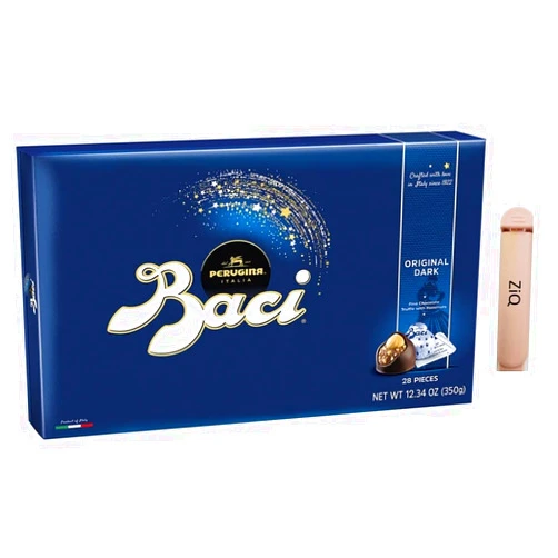 ZiQ Baci Classic Dark Chocolate Hazelnut Truffle Box/Peruginr Italia/Original Dark/Fine Chocolate Truffle with Hazelnuts/ 28 Pieces 12.34 Oz, (Pack of 1) with ZiQ clip