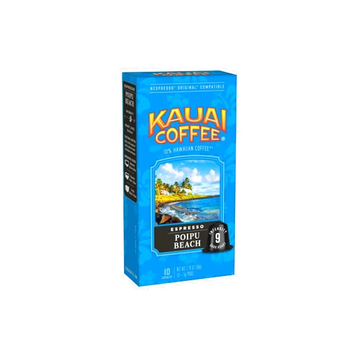 Kauai Coffee Poipu Beach Dark Roast Espresso – Nespresso Original Compatible Capsules, Intensity 9, (1 Pack of 10 Single-Serve Espresso Pods)