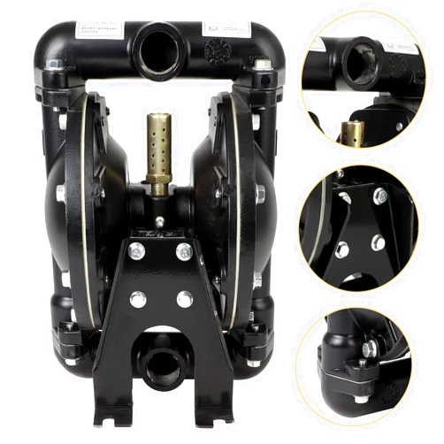 PEAYLI Air Operated Double Diaphragm Pump QBY4-25L 1 inch Outlet 35 GPM Pneumatic Transfer Max 120 PSI Industrial Use Chemical Waste Oil Dual Dissepiment Nitrile Fluorine Rubber by Cast Iron Aluminum Alloy