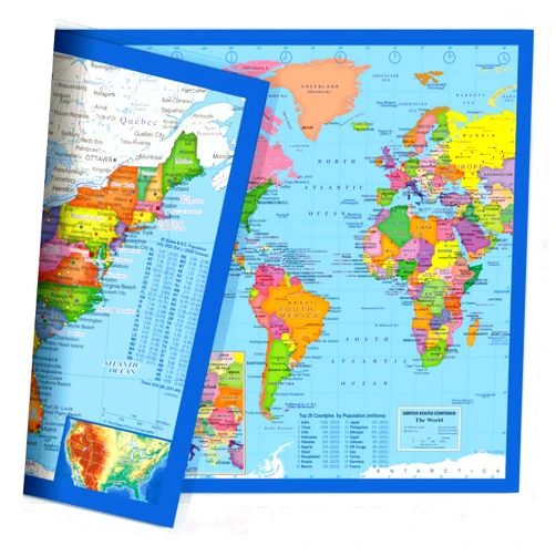 NewSpaceView Classic United States USA and World Desk Map, 2-Sided Print, 2-Sided Sealed Lamination, Small Poster Size 11.5 x 17.5 inches (1 Desk Map)