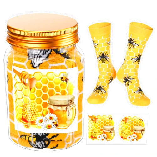 Glitopper Funny Bee Socks in a Jar 12oz Honey Jar with Yellow Novelty Socks Gifts Bees Theme Sock Gift for Women Beekeeper Lover for Birthday Party Favors World Bee Day Wedding Honeycomb Gift