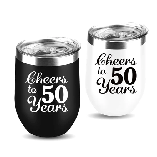 Joytumbler 50th Anniversary Wedding Gifts for Couple Gifts for Golden Anniversary Fifty Years Anniversary Decorations 50 Years Marriage Gifts for Wife Husband Parents Grandparents 2 Pack Wine Tumbler 12 OZ