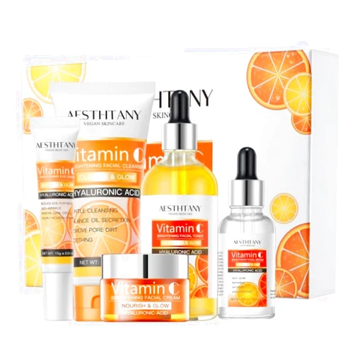 R RadiantRise Vitamin C Skin Care Set For Women , 5-In-1 Moisturizing Hyaluronic Acid Skin Care Routine with Facial Cleanser, Serum, Face Cream, Eye Cream, Toner Valentine's Day Gift
