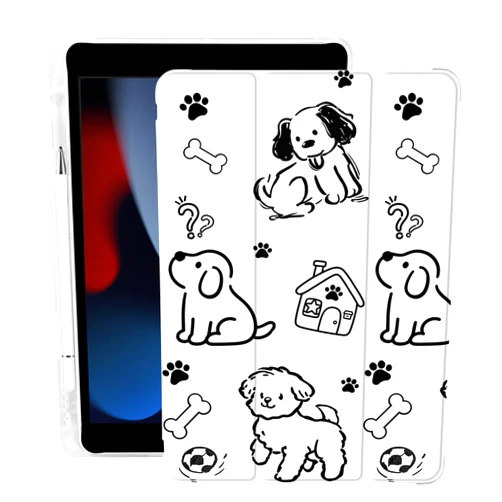 BlHMCASE Cute Kawaii Puppy Dog for iPad mini 7 A17 Pro 2024/iPad Mini 6 Case with Pencil Holder, Auto Sleep/Wake, White Leather Soft TPU Back Cover