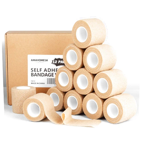 AMAHOMESA Self Adhesive Bandage Wrap, 12 Pack, 2 Inch x 5 Yards, Self Adherent Cohesive Wrap Bandages, Medical Bandage Wrap, Elastic Self Adhesive Tape, Sports wrap Tape for Stretch Athletic, Wrist, Ankle