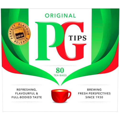 PG Tips Black Tea Bags Non-Pyramid, 80 Count (Pack of 1)