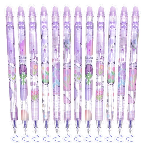 Temiary 12Pcs Cute Erasable Gel Pens, Make Mistakes Disappear, 0.5mm Fine Point Smooth Writing for Planner Puzzles, Blue Ink No Smudge for School Office Supplies (Purple)