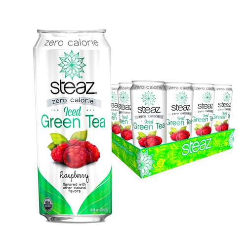 Steaz Organic Zero Calorie Iced Green Tea, Raspberry, 16 OZ (Pack of 12)