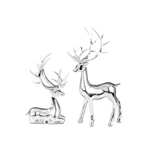 WUANGYOL Reindeer Statues Décor Deer Resin Indoor Figurines Mini Animal Sculpture Christmas Creative Decoration Mantel Living Cabinet Wine Desk Office Ornament Xmas(Gold，Silver) Silver