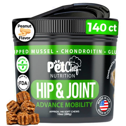 Pet Chef Nutrition Pet Chef Advanced Dog Hip & Joint Supplement Treat - Glucosamine, Chondroitin & Turmeric MSM Breeds-Reduce Pain, Inflammation & Arthritis. Super Dog Hip & Joint Treat. Renews All Dogs.