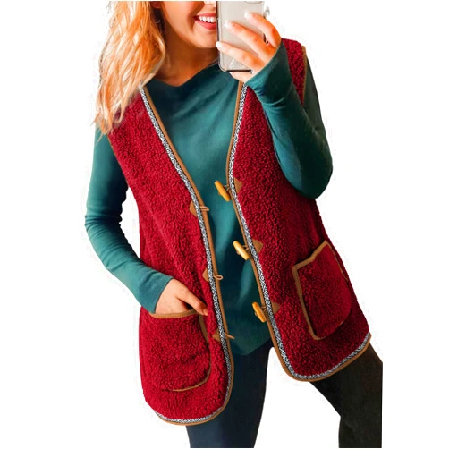 Dokotoo Women's Casual Winter Fuzzy Fleece Vest Warm Open Front Sherpa Cozy Sleeveless Cardigan Outerwear Jackets Coats