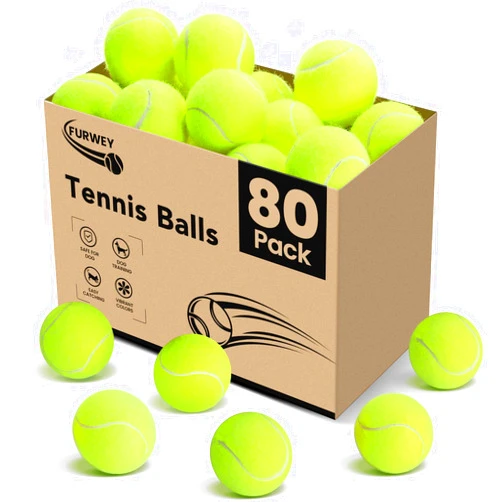 FURWEY Tennis Balls, 12/24/36/80 Pack Bulk Tennis Balls Pressureless Tennis Ball, Come with Mesh Bag for Easy Transport,Pet Dog Playing Balls, Good for Beginner Training Ball