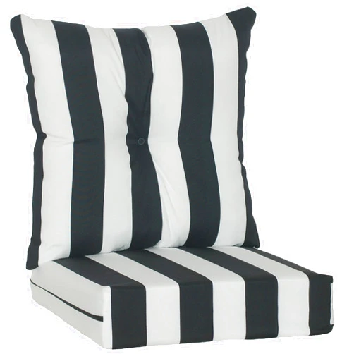 RULU Outdoor/Indoor Set of 2 (Seat 22inchx22inchx5inch + Back Cushion 23inchx23inchx7inch) Cabana Stripe Black/White, 2 Piece Assortment