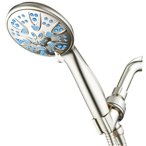 AquaDance Anti-Clog High-Pressure 6-Setting Hand with with Microban Nozzle Protection from Growth of Mold & Mildew for Stronger Shower! Aqua Blue Jets – 1.8 GPM