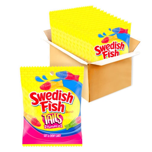 SWEDISH FISH Tails 2 Flavors in 1 Soft & Chewy Candy, 12 - 3.6 oz Bags
