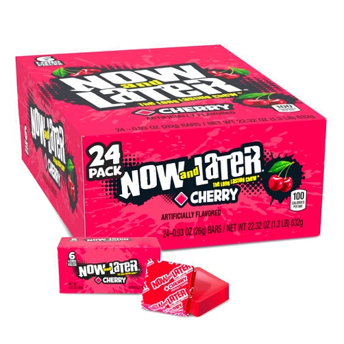 Now and Later Now & Later Candy, Cherry Flavor, 0.93 Ounce Bars (Pack of 24)