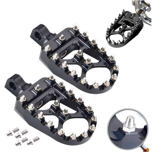 Sresk Offroad CNC Wide Foot Pegs for Harley Dyna Sportster FLFB FLSTF Iron 883 Softail Street Glide, 360 Degree Rotating MX Chopper Bobber Style (Black)