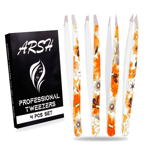 Arsh Sports ARSH Professional Tweezers For Women Facial Hair - Eyebrow Plucker Tweezers For Men, 4Pcs Tweezer Set For Women's Grooming, Face Hair Removal Tweezers For Women, Precision Ingrown