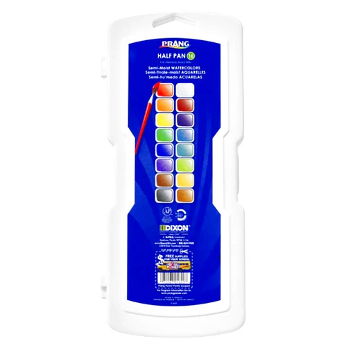Prang Non-Toxic Semi-Moist Wax-Free Watercolor Paint, Plastic Half Rectangular Pan, 16 Assorted Colors