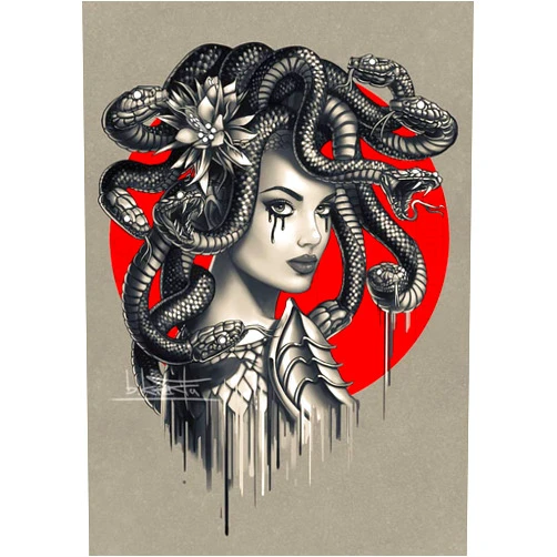 Krefta MEDUSA CANVAS ARTWORK PRINT - Snake Head Girl from Greek Mythology - Horror Monster Fantasy Painting Wall art - Tattoo Artist Home Decor