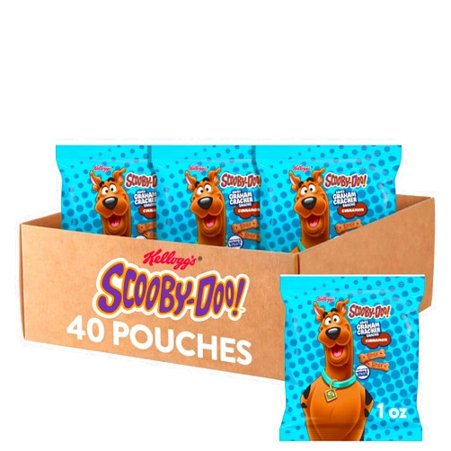 Kellogg's Scooby-Doo! Graham Cracker Snacks, Cinnamon, Made with Whole Grain, (1 Oz Bag), 40 Bags