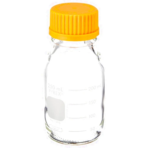 Corning 1395-250 Pyrex Round Media Storage Bottle with GL45 Screw Cap, 70 mm Diameter