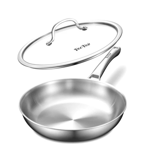 VocVoi 12 inch Tri-Ply Stainless Steel Frying Pan with LID,PFOA&PTFE Free Skillets,Chef's Pans,Dishwasher and Oven Safe Cookware, Works on Induction,Ceramic and Gas Cooktops