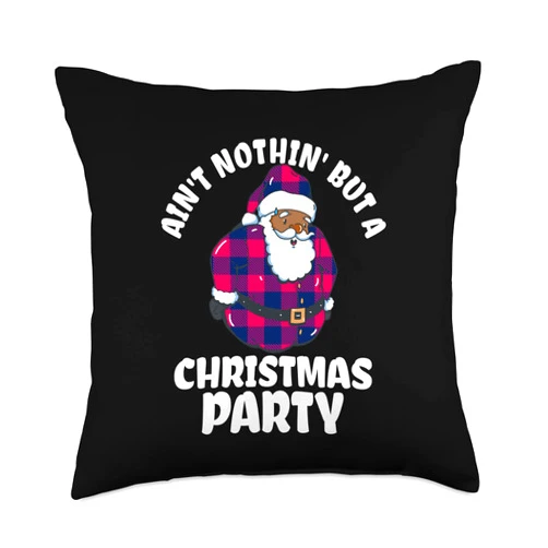 Black Afro Santa Melanin Black Santas Matter Xmas Funny Christmas Party Black African American Santa Red Plaid Throw Pillow, 18x18, Multicolor