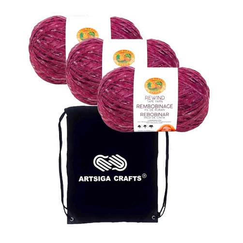 Lion Brand Yarn Lion Brand Rewind Current Situation 523-138 (3-Skeins - Same Dye Lot) Chunky Bulky #5 Polyester, Viscose Yarn for Crocheting and Knitting - Bundle with 1 Artsiga Crafts Project Bag