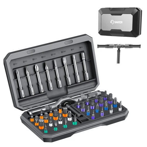 Saker 42 in 1 Screwdriver Set,Multi Bit Magnetic Screwdriver Set with T Handle & Storage Case Suitable for Furniture,Computer,Bicycle and DIY Free Combination Grey