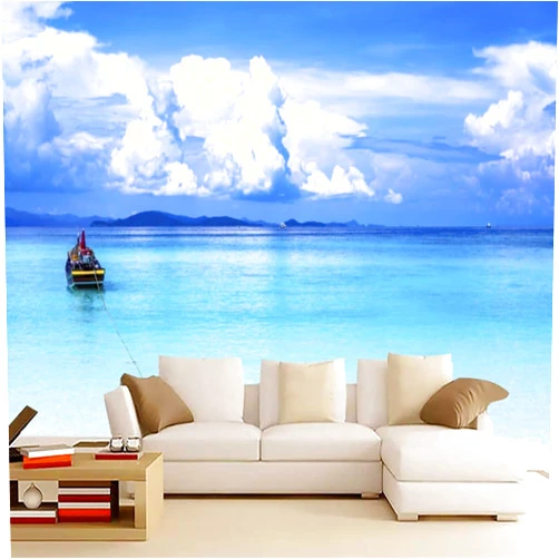 BCEOME Ocean Sailing Wallpaper for Large Background Wall murals,Blue Sky and White Clouds Wall Stickers and Mural for Sofa Background Wall, TV Background Wall(Non-self-Adhesive)(55