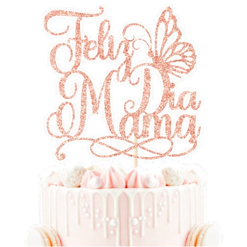 Calarjeta Feliz Dia Mama Cake Topper, Happy Mothers Day Cake Decor, Feliz Cumpleanos Mama Decorations, Best Mom Ever, Mother's Day Party Decorations (Rose Gold Glitter)