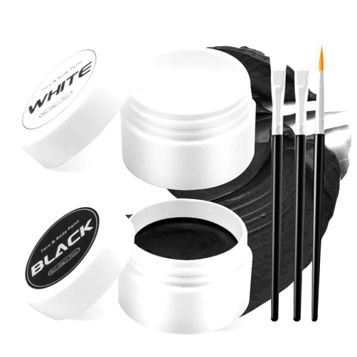 QIUFSSE Black and White Face Painting Kit Professional Halloween Face Paint,Oil Based Face Paint Halloween Makeup Kit with 3Pcs Facepaint Brushes,Body Paint for Cosplay,Costume and Theater