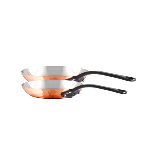 Mauviel M'Heritage 150 CI 1.5mm Polished Copper & Stainless Steel 2-Piece Frying Pan Set, And Cast Iron Handles, Made in France