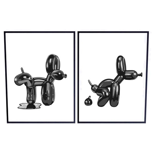 YELLOWBIRD ART & DESIGN Bathroom Decor Aesthetic - Balloon Dog Half Bathroom Decor Set - Cute Bathroom Sets for Kids - Y2K Black Bathroom Decor - Restroom Wall Art - funny Silly Wall Art - Pop art Guest Bathroom Decor