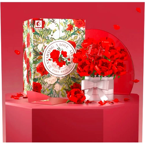CODE FLORIST Rose Bouquet Building Kit,Forever Rose Artificial Flowers with Gift Box,Valentine's Day Gifts Idea for Her&Him,Mother's Day,Anniversaries Gift,Romantic Night Decorations(870 Pieces)