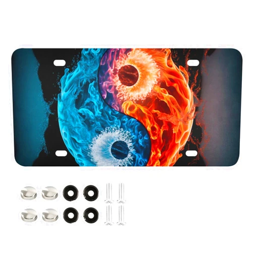 WOIWB Car License Plate Fire Ice Yin Yang 1 Pack for Car Decorative, Vanity Car Tags, Rust Proof Aluminum Novelty License Plate with Screws 12x6 inch