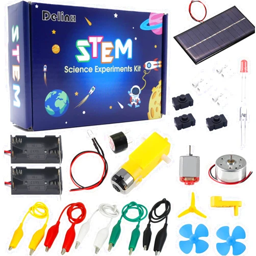 Delinx Fun Physics Science Experiment Kit: Windmill & Hand-cranked Generator, Solar Power, Basic Electric Circuit Learning, DIY Educational STEM Project for Kids & Teens, Girls & Boys