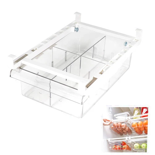 YekouMax Fridge Drawer Organizer, Refrigerator Organizer Bins, Pull Out with Handle, Shelf Holder Storage Box, Clear Container for Food, Drinks, Fit for Fridge Shelf Under 0.6